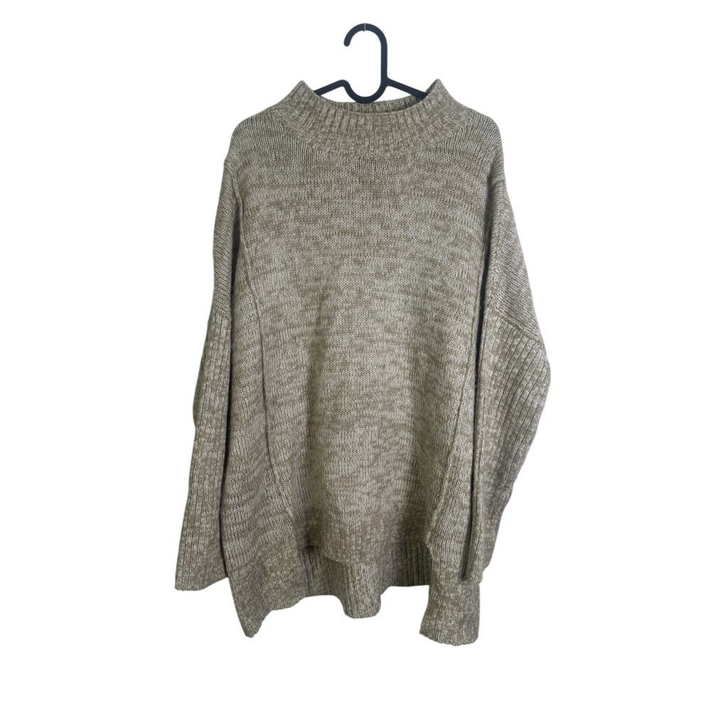 John + Jenn Knit Pullover Sweater Turtleneck Oversized Sweater Tan Large